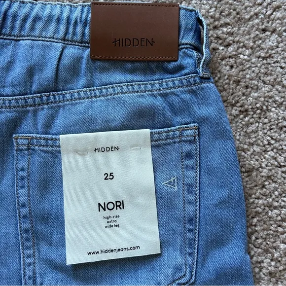 Hidden Nori High-Rise Extra Wide Leg Drawstring Blue Denim Jeans NWT Size 25