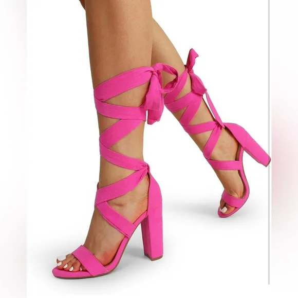 High Heels Lace Up Chunky Block Heels Strappy Sexy Open Toe Heels Pumps Sandals
