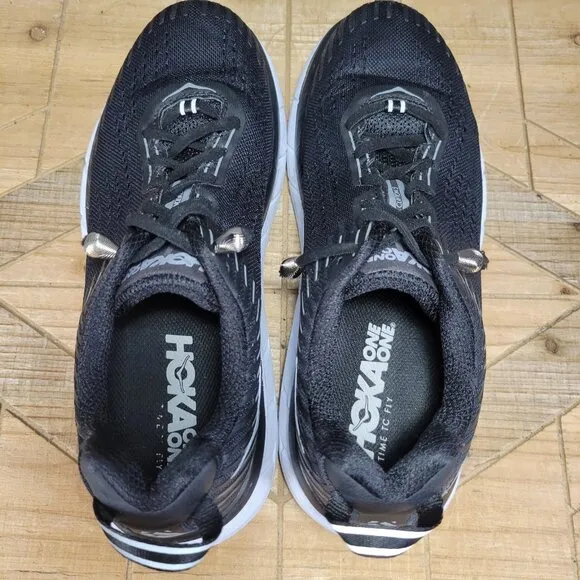 Hoka One One Clifton 5 Shoes Mens Size 8 2E Black Running Sneakers 1093757 BWHT