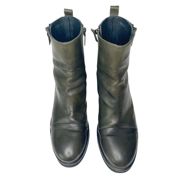 Homers Artesian Green Leather Chelsea Dual Zipper Ankle Boots Size 40/US 9