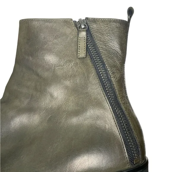 Homers Artesian Green Leather Chelsea Dual Zipper Ankle Boots Size 40/US 9