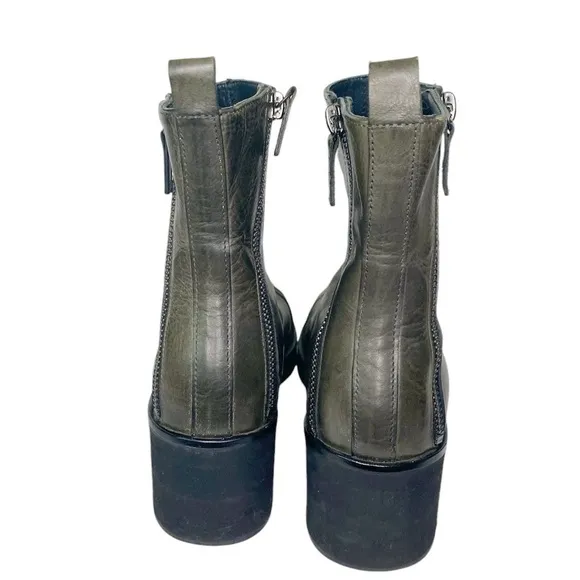 Homers Artesian Green Leather Chelsea Dual Zipper Ankle Boots Size 40/US 9