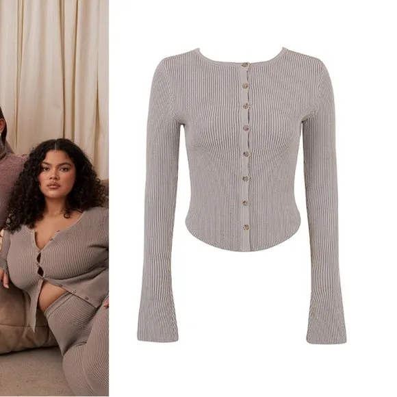 HOUSE OF CB 'Sylvia' Taupe Ribbed Knit Cardigan NWOT