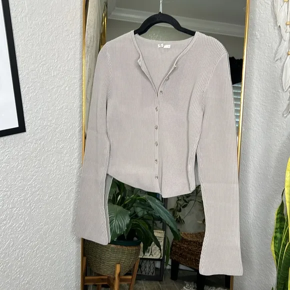 HOUSE OF CB 'Sylvia' Taupe Ribbed Knit Cardigan NWOT