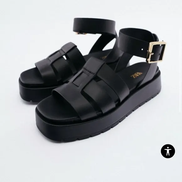 🖤HP🖤 Authentic Leather Zara Platform Chunky Fisherman Sandals US 9 EU 40 NWOB