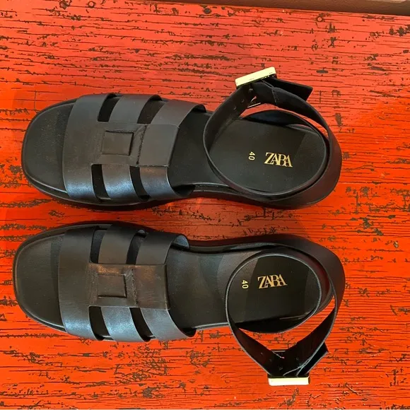 🖤HP🖤 Authentic Leather Zara Platform Chunky Fisherman Sandals US 9 EU 40 NWOB