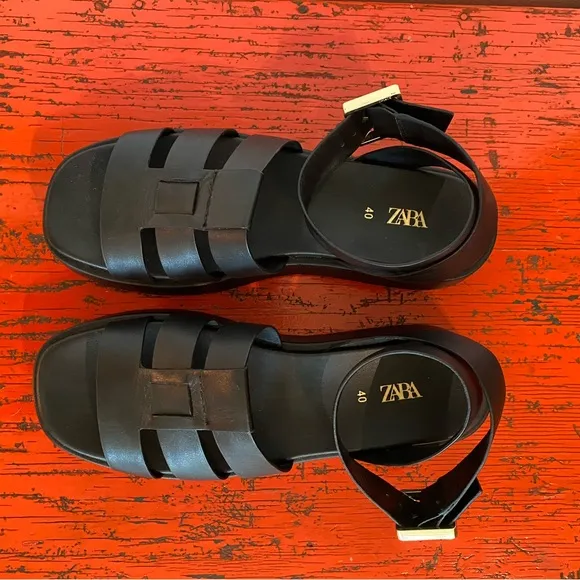 🖤HP🖤 Authentic Leather Zara Platform Chunky Fisherman Sandals US 9 EU 40 NWOB