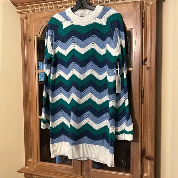 Hyacinth House Aqua Wavy Bell Sleeve Beatriz Mini Dress