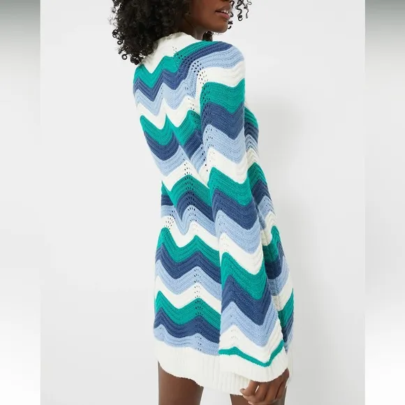 Hyacinth House Aqua Wavy Bell Sleeve Beatriz Mini Dress