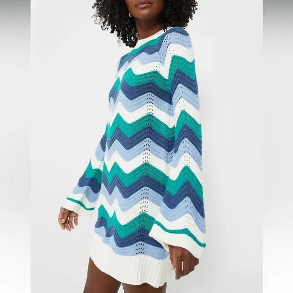 Hyacinth House Aqua Wavy Bell Sleeve Beatriz Mini Dress