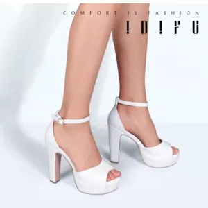 IDIFU Jana Platform Chunky High Heels Peep Toe Ankle Strap Wedding Bridal Party