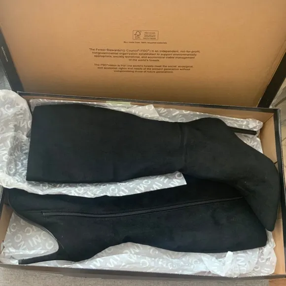 INC Rajelf Knee-High Boots Black Suede Pointed Toe Stiletto Heel Boots 8.5