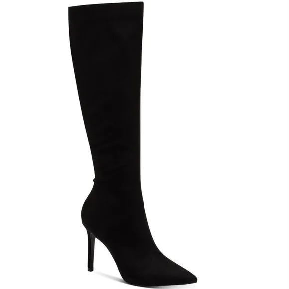 INC Rajelf Knee-High Boots Black Suede Pointed Toe Stiletto Heel Boots 8.5