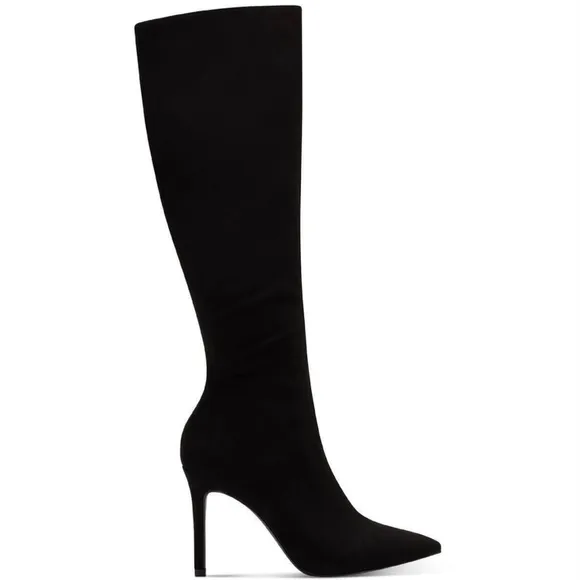 INC Rajelf Knee-High Boots Black Suede Pointed Toe Stiletto Heel Boots 8.5