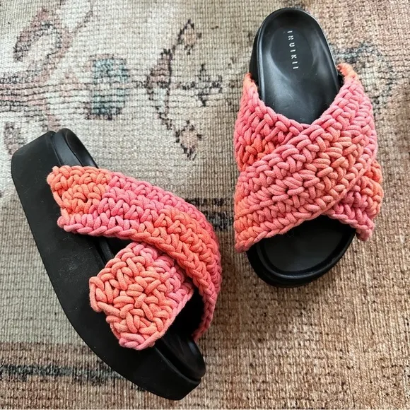 Inuikii Crotchet Chunky Platform Slip On Sandals sz 40