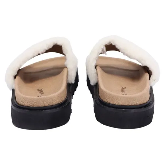 Iris &amp; Ink Poppy Faux Shearling Slides In White Wool