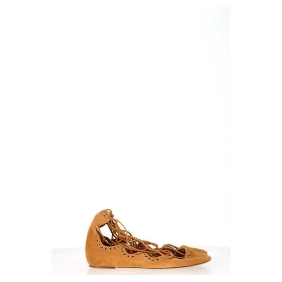 Isabel Marant Leo Eyelet Flats in Brown Suede