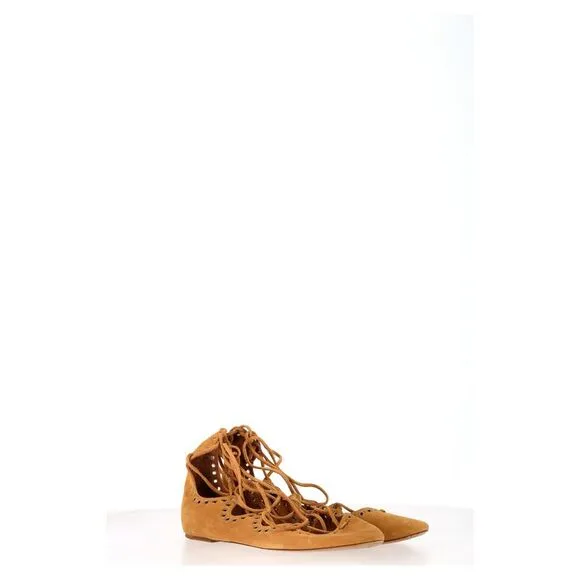 Isabel Marant Leo Eyelet Flats in Brown Suede