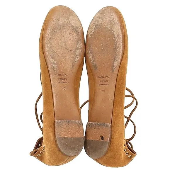 Isabel Marant Leo Eyelet Flats in Brown Suede