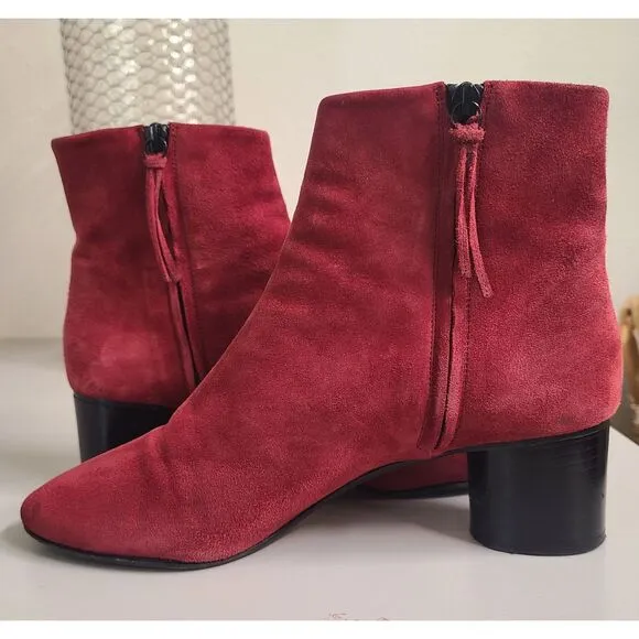 Isabel Marant Red Suede Leather Boots Bootie Sz 40 Side Zip Round Heel US 9.5