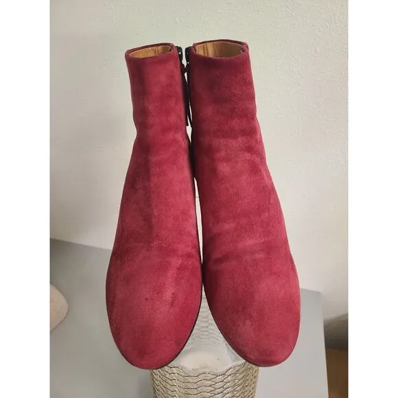 Isabel Marant Red Suede Leather Boots Bootie Sz 40 Side Zip Round Heel US 9.5
