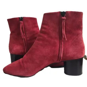 Isabel Marant Red Suede Leather Boots Bootie Sz 40 Side Zip Round Heel US 9.5