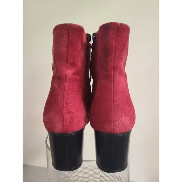 Isabel Marant Red Suede Leather Boots Bootie Sz 40 Side Zip Round Heel US 9.5