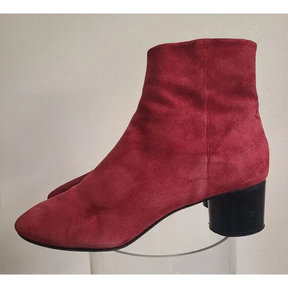Isabel Marant Red Suede Leather Boots Bootie Sz 40 Side Zip Round Heel US 9.5