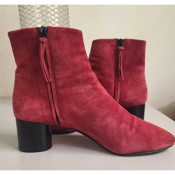 Isabel Marant Red Suede Leather Boots Bootie Sz 40 Side Zip Round Heel US 9.5