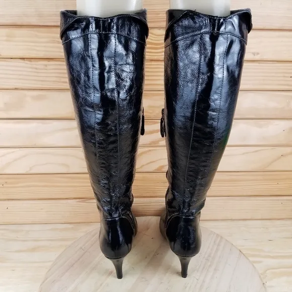 Isola Black Leather Side Zip Stiletto Heeled Tall Knee Boots Almond Toe Size 8.5
