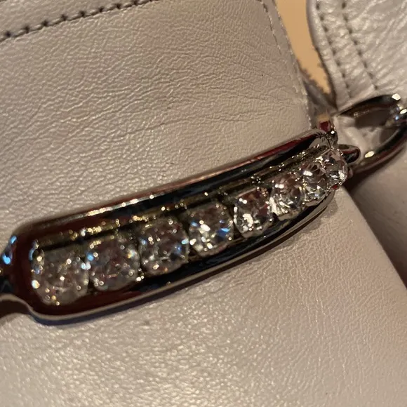 Italian High Quality Leather Light Gray Crystal Slides New NeverUsed