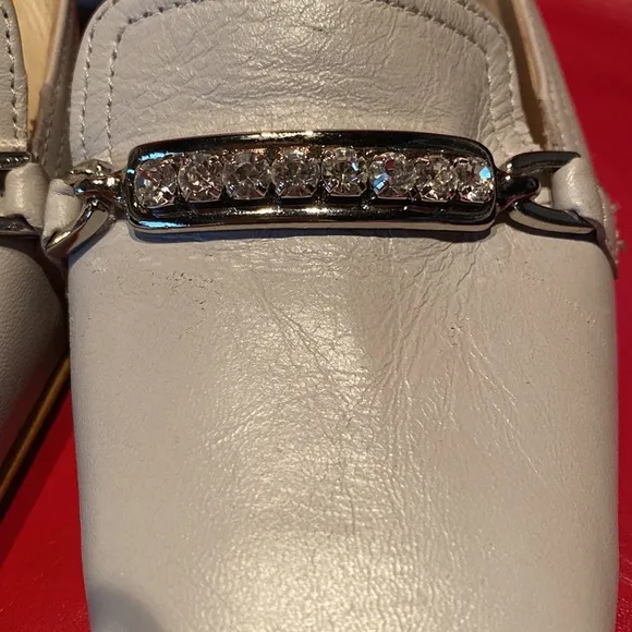 Italian High Quality Leather Light Gray Crystal Slides New NeverUsed