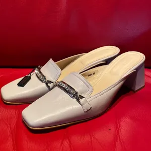 Italian High Quality Leather Light Gray Crystal Slides New NeverUsed