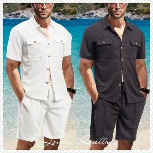 Ivory Button Down Shirt and Shorts Set