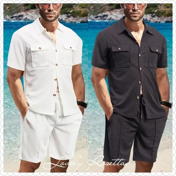 Ivory Button Down Shirt and Shorts Set