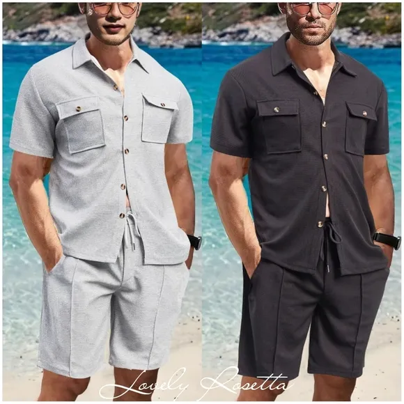Ivory Button Down Shirt and Shorts Set