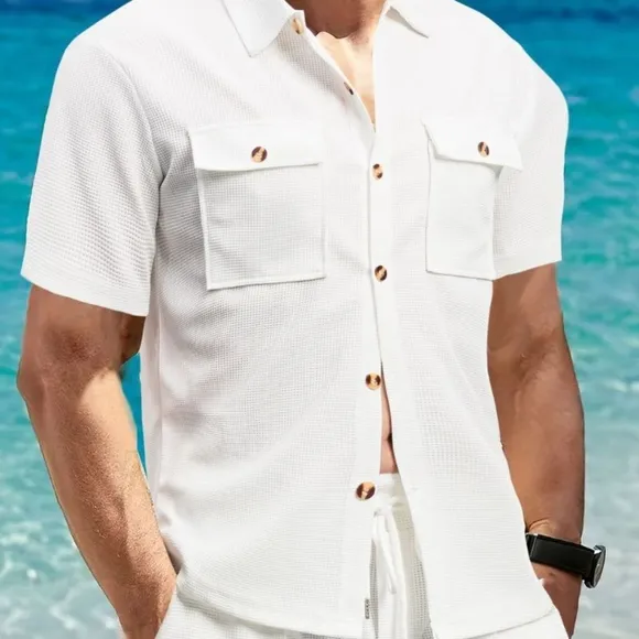 Ivory Button Down Shirt and Shorts Set