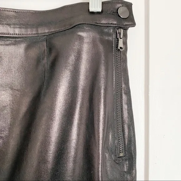 J Brand Metallic Black Faux Leather Pencil Skirt