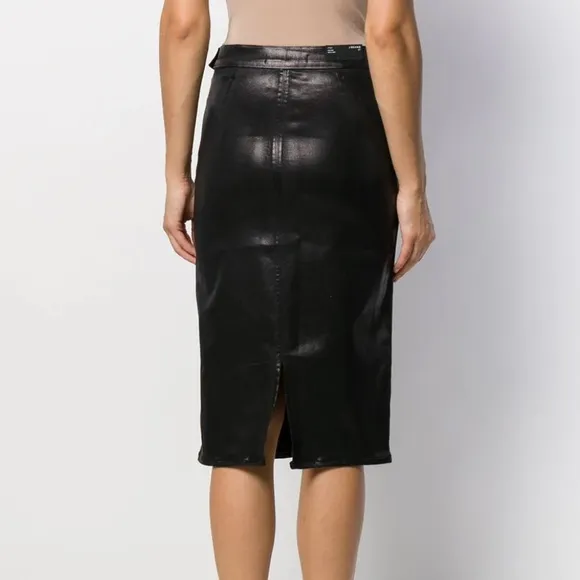 J Brand Metallic Black Faux Leather Pencil Skirt