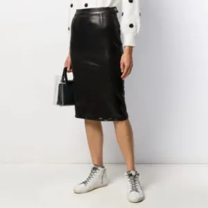 J Brand Metallic Black Faux Leather Pencil Skirt
