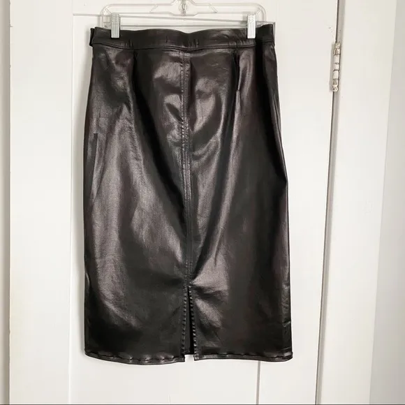 J Brand Metallic Black Faux Leather Pencil Skirt