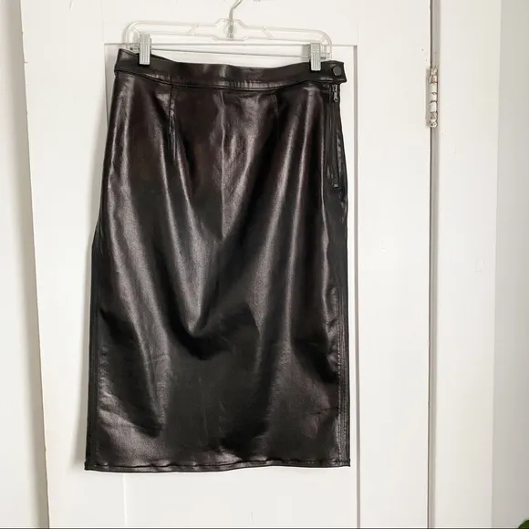J Brand Metallic Black Faux Leather Pencil Skirt