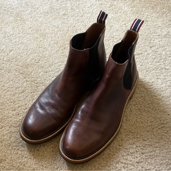 J. Crew Brown Leather Ore Stripe Chelsea Boots Men's Size 11