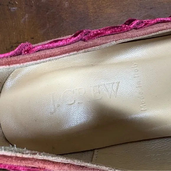 J. Crew Burnt orange Marnie Plaid Rouched-Velvet trim Flats Dark Guava Suede 7
