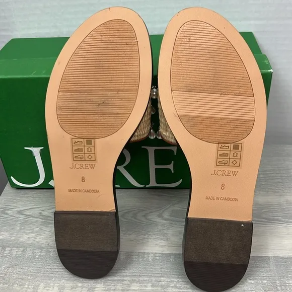 J. Crew BX906 Georgina woven faux-raffia sandals with pearls Slides Size 8M NIB