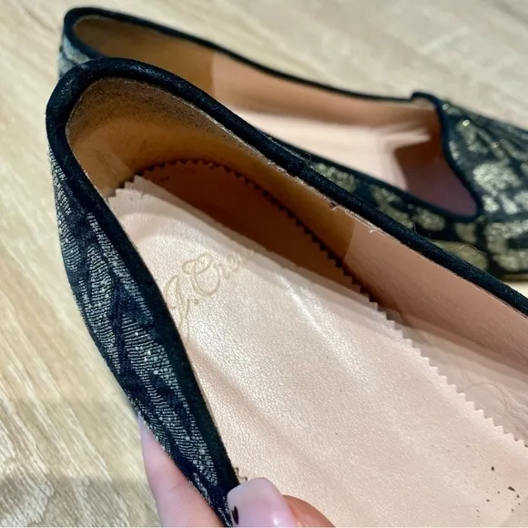 J. Crew Gold Metallic Leopard Loafers Canvas Leather Sole Round Toe