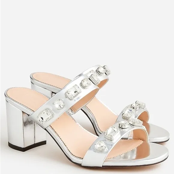 J Crew Lucie jeweled sandals in Italian metallic leatherItem BS878