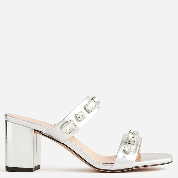 J Crew Lucie jeweled sandals in Italian metallic leatherItem BS878
