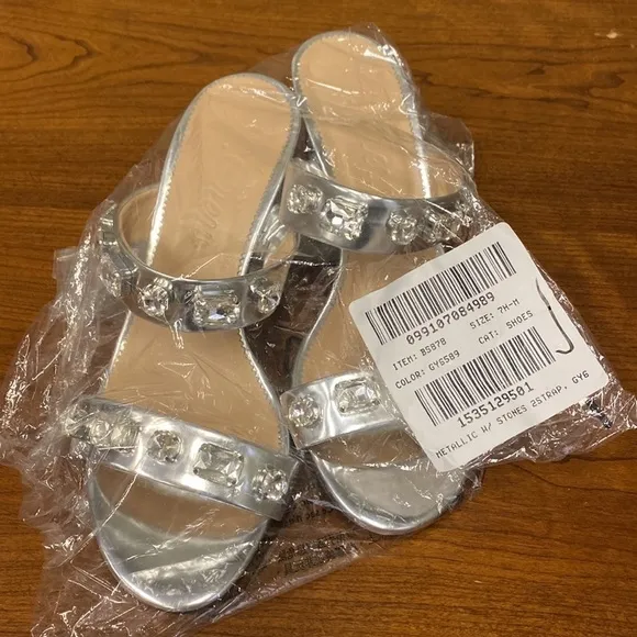 J Crew Lucie jeweled sandals in Italian metallic leatherItem BS878