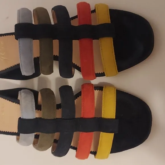 J. Crew Multicolor Strappy Sandals Suede Slides Size 7